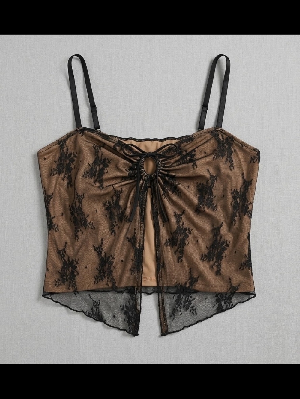 Cider Brown Lace-Overlay Tie-Front Cami